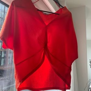 Zara red linen crop blouse